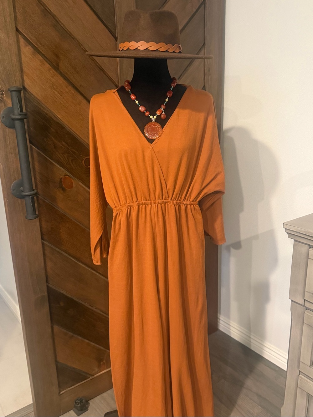 mts Rust Orange V-Neck Long Sleeve Jumpsuit
